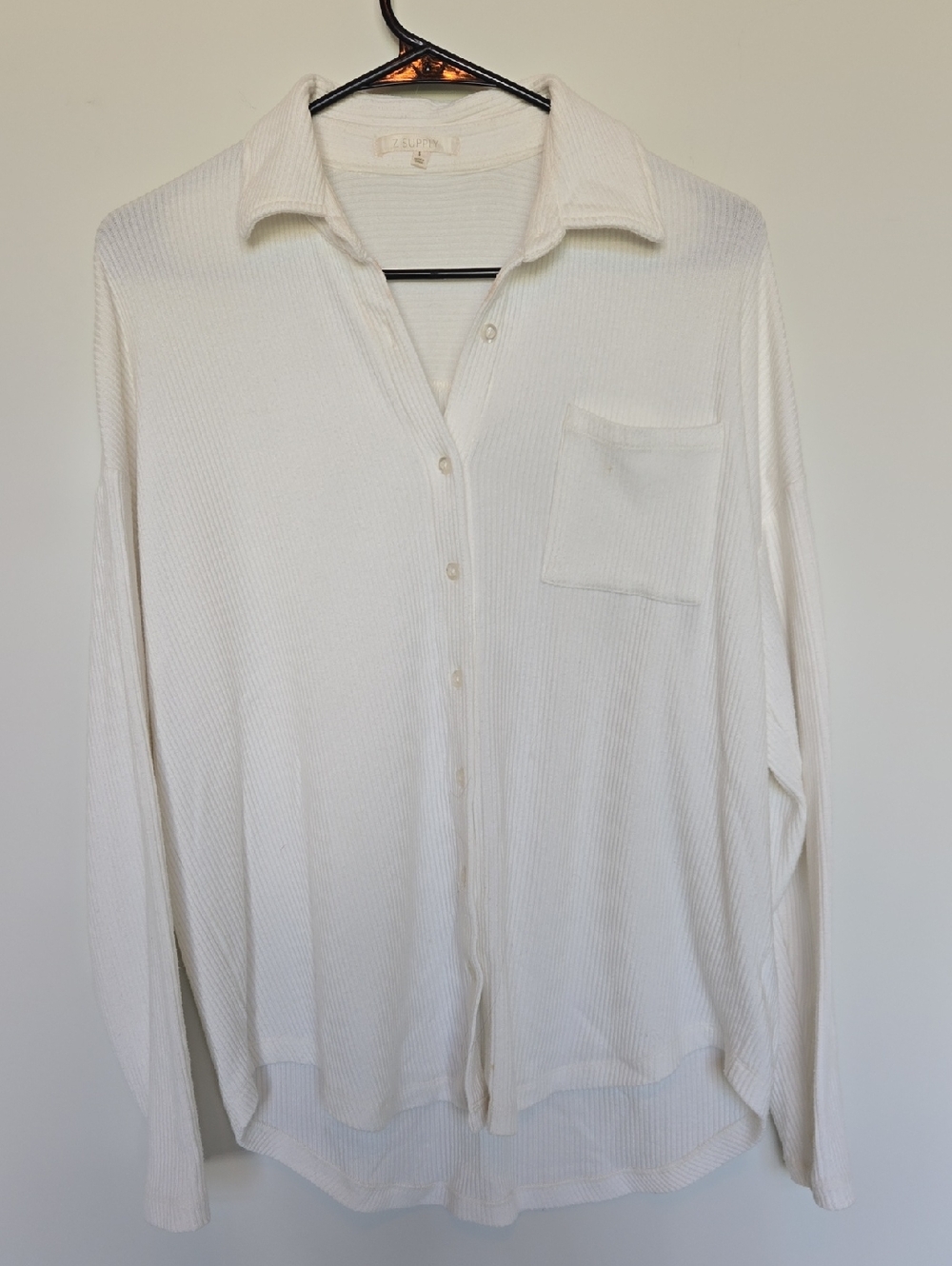 Z Supply Women's White Ribbed V-Neck Button Pullover